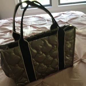 Women’s medium Silver Gold padded nylon handbag